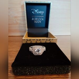 Disney Rebecca Hook square silver halo ring with clear stone and hidden Mickey